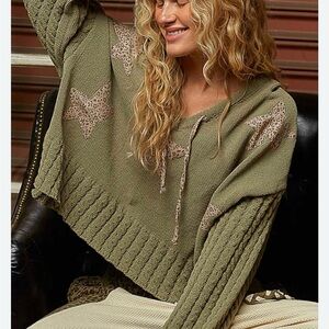 POL Olive Star Pattern Sweater
